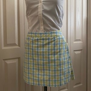 Adidas Golf Skort Stretch Blue/Green/white Checker Stripe, Pockets Women's Sz 8.